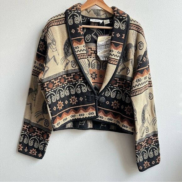 Flashback Aztec crop jacket Vintage tapestry jacket. One button closure Size M - Picture 6 of 6